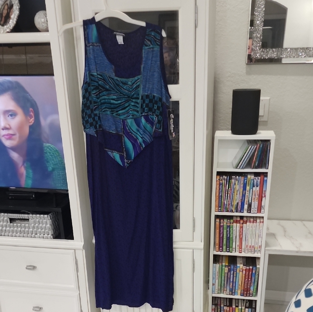 Stylish Blue and Green Patchwork Dress